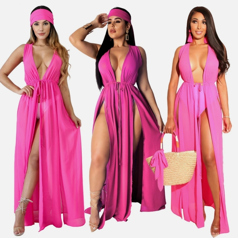 Vibrant Pink Maxi Dress with Headband